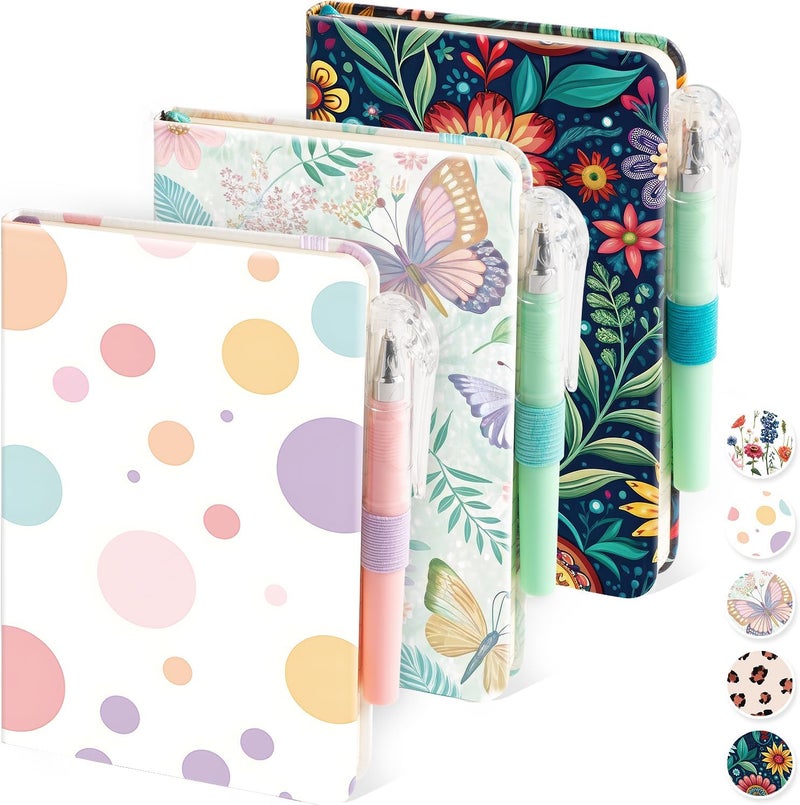 NIRMIRO (3 Pack) Aesthetic Small Journal Notebook, A6 (3.7" x 5.7") Mini Pocket Notebook with Pen, 100GSM Lined Paper, Cute Small Journal for Kids/Girls/Women, Colorful Bubbles Butterfly Floral - Image 1